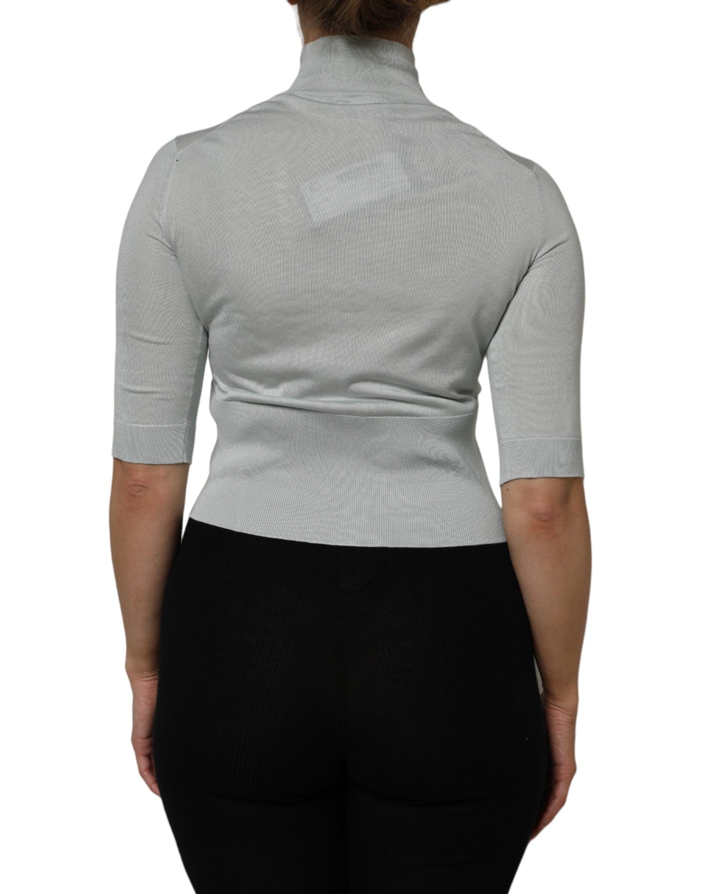 Dolce & Gabbana Hellgrünes Seiden-Rollkragen-Top mit 3/4-Ärmeln