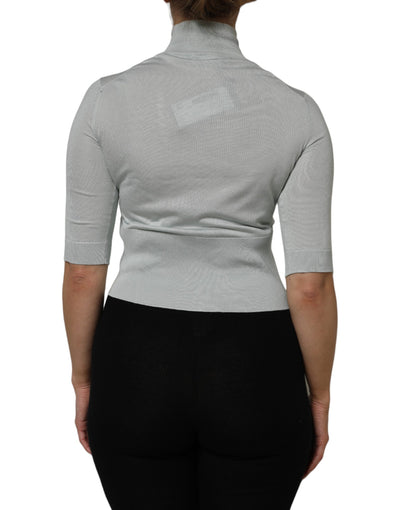 Dolce & Gabbana Hellgrünes Seiden-Rollkragen-Top mit 3/4-Ärmeln