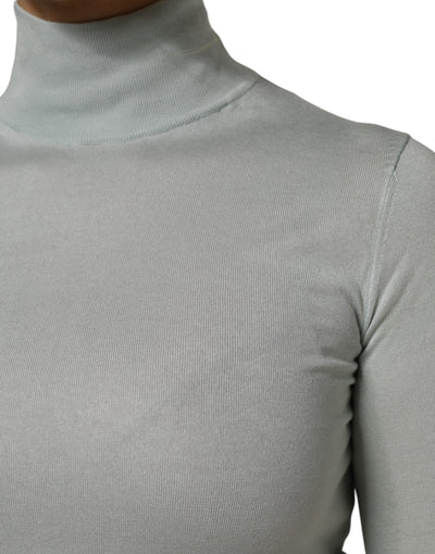Dolce & Gabbana Hellgrünes Seiden-Rollkragen-Top mit 3/4-Ärmeln