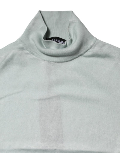 Dolce & Gabbana Hellgrünes Seiden-Rollkragen-Top mit 3/4-Ärmeln