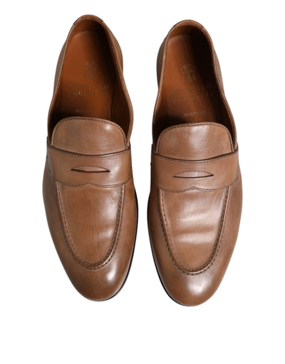Brunello Cucinelli Braun Leder Loafer Kleid Schuhe