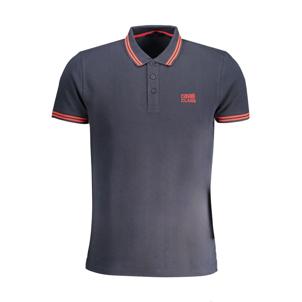 Cavalli Class Blaues Baumwoll-Poloshirt