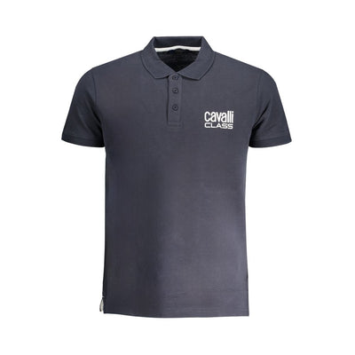 Cavalli Class Blaues Baumwoll-Poloshirt