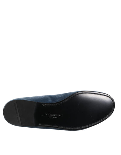 Dolce & Gabbana Blauer Samt DG Logo Loafers Formelle Schuhe