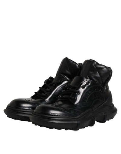 Dolce & Gabbana Schwarzes Leder Casual Herrenstiefel Schuhe