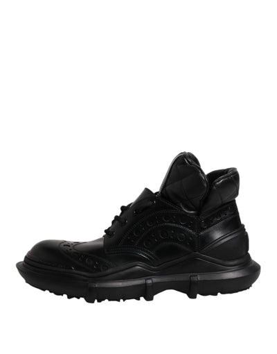 Dolce & Gabbana Schwarzes Leder Casual Herrenstiefel Schuhe