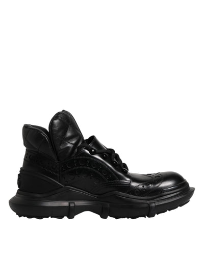 Dolce & Gabbana Schwarzes Leder Casual Herrenstiefel Schuhe