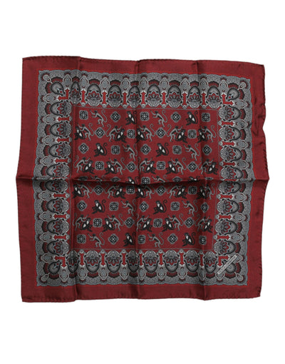 Dolce & Gabbana Maroon Monkey Print Silk Square Foulard Schal