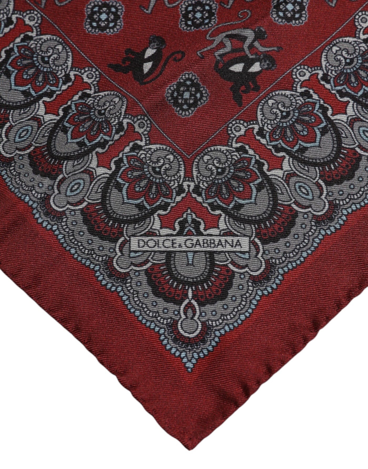 Dolce & Gabbana Maroon Monkey Print Silk Square Foulard Schal