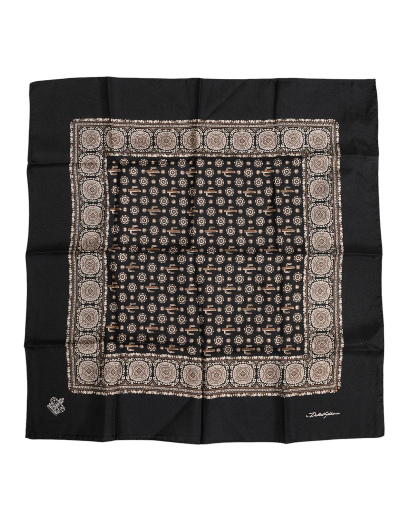 Dolce & Gabbana Schwarzbraun gemusterter, quadratischer Foulardschal