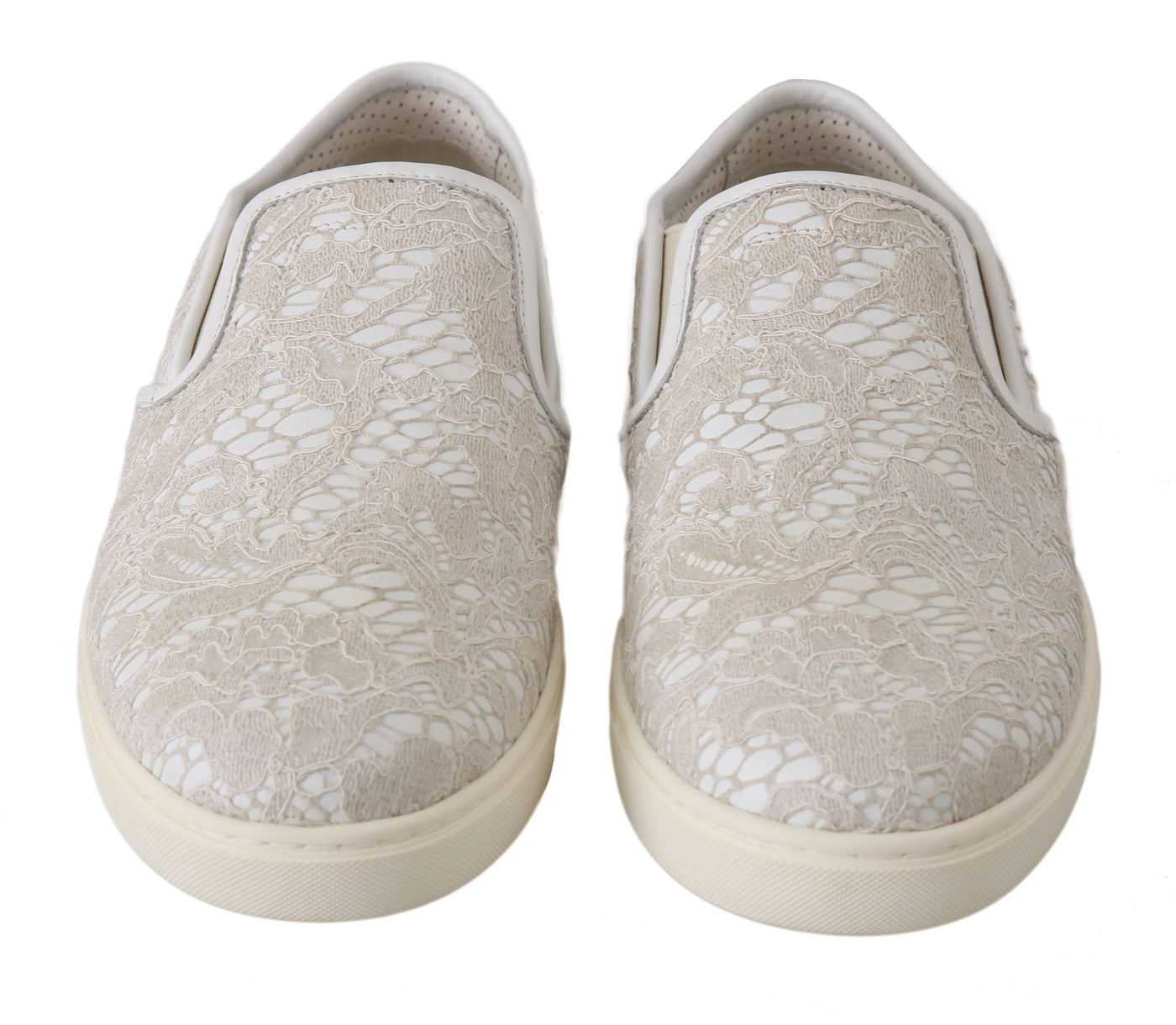 Dolce & Gabbana Weiße Leder Spitze Slip On Loafers Schuhe