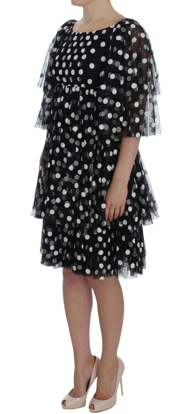 Dolce & Gabbana Schwarz-weiß gepunktetes Kleid mit Rüschen