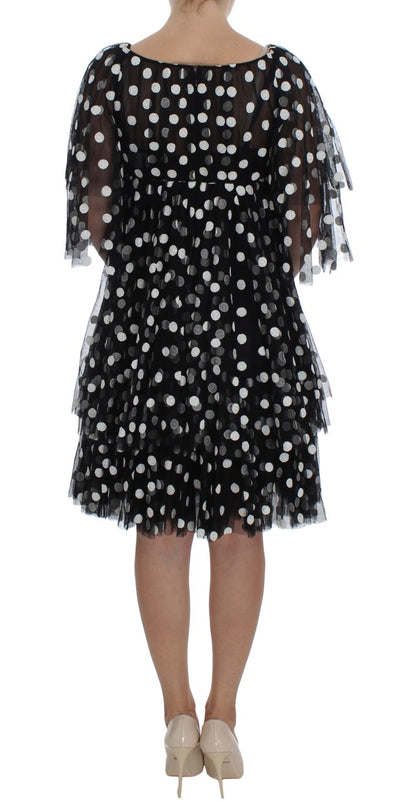 Dolce & Gabbana Schwarz-weiß gepunktetes Kleid mit Rüschen