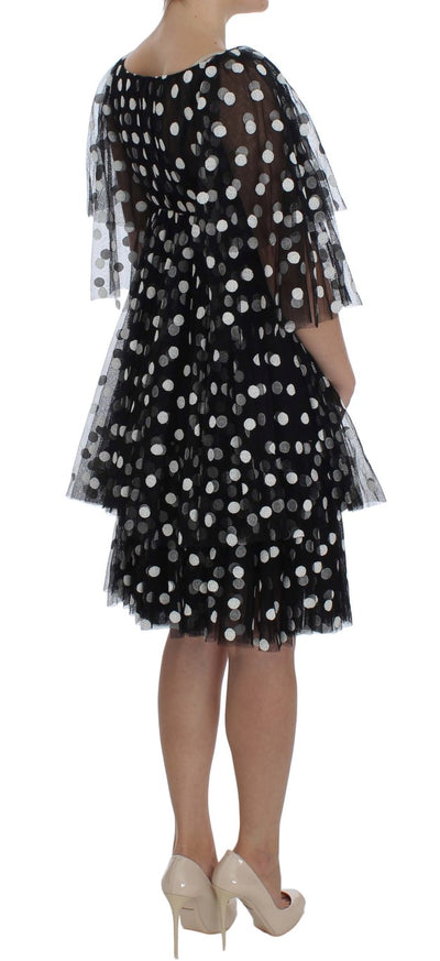 Dolce & Gabbana Schwarz-weiß gepunktetes Kleid mit Rüschen