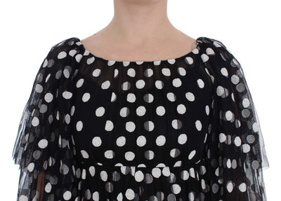 Dolce & Gabbana Schwarz-weiß gepunktetes Kleid mit Rüschen