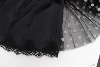 Dolce & Gabbana Schwarz-weiß gepunktetes Kleid mit Rüschen