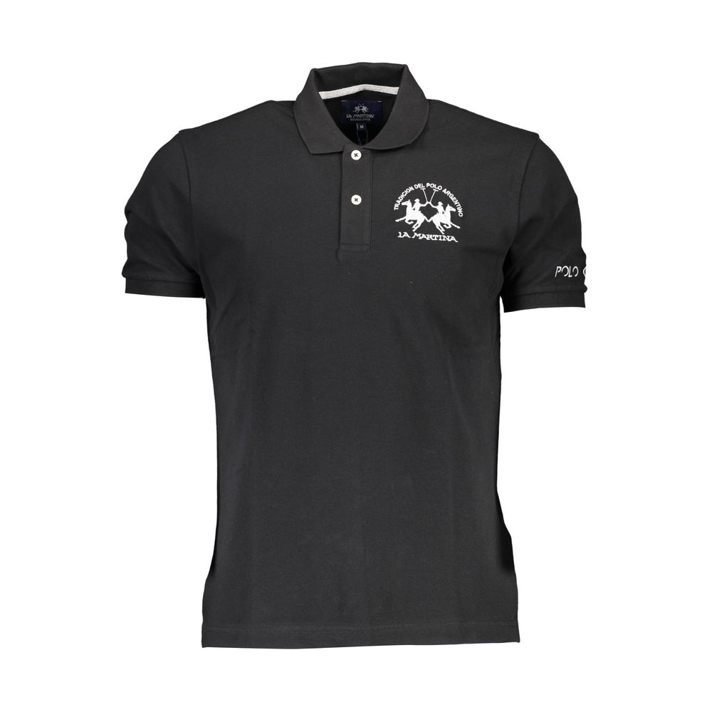 La Martina Schwarzes Baumwoll-Poloshirt