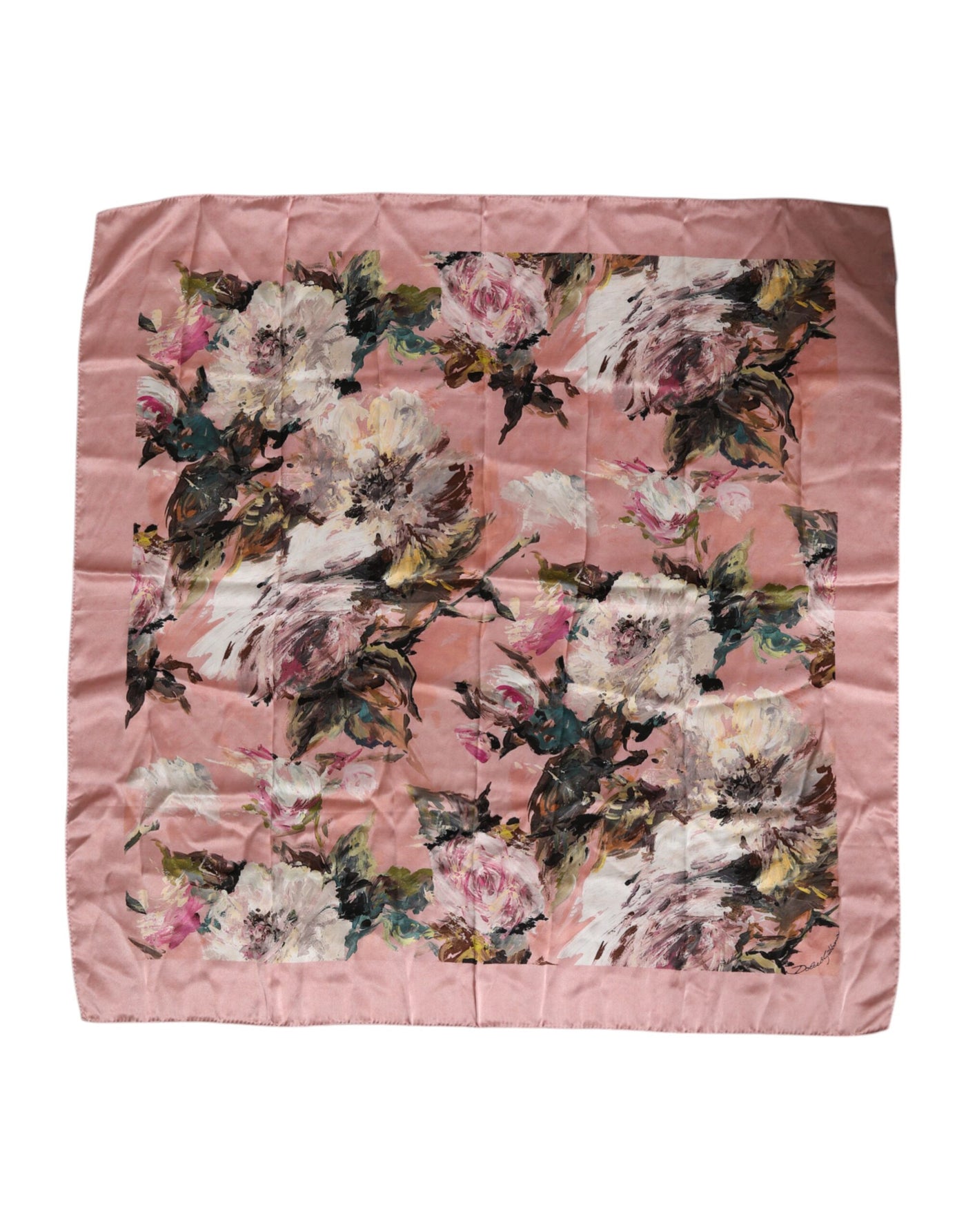 Dolce & Gabbana Rosa Seidenschal mit Blumenmuster und quadratischem Foulard