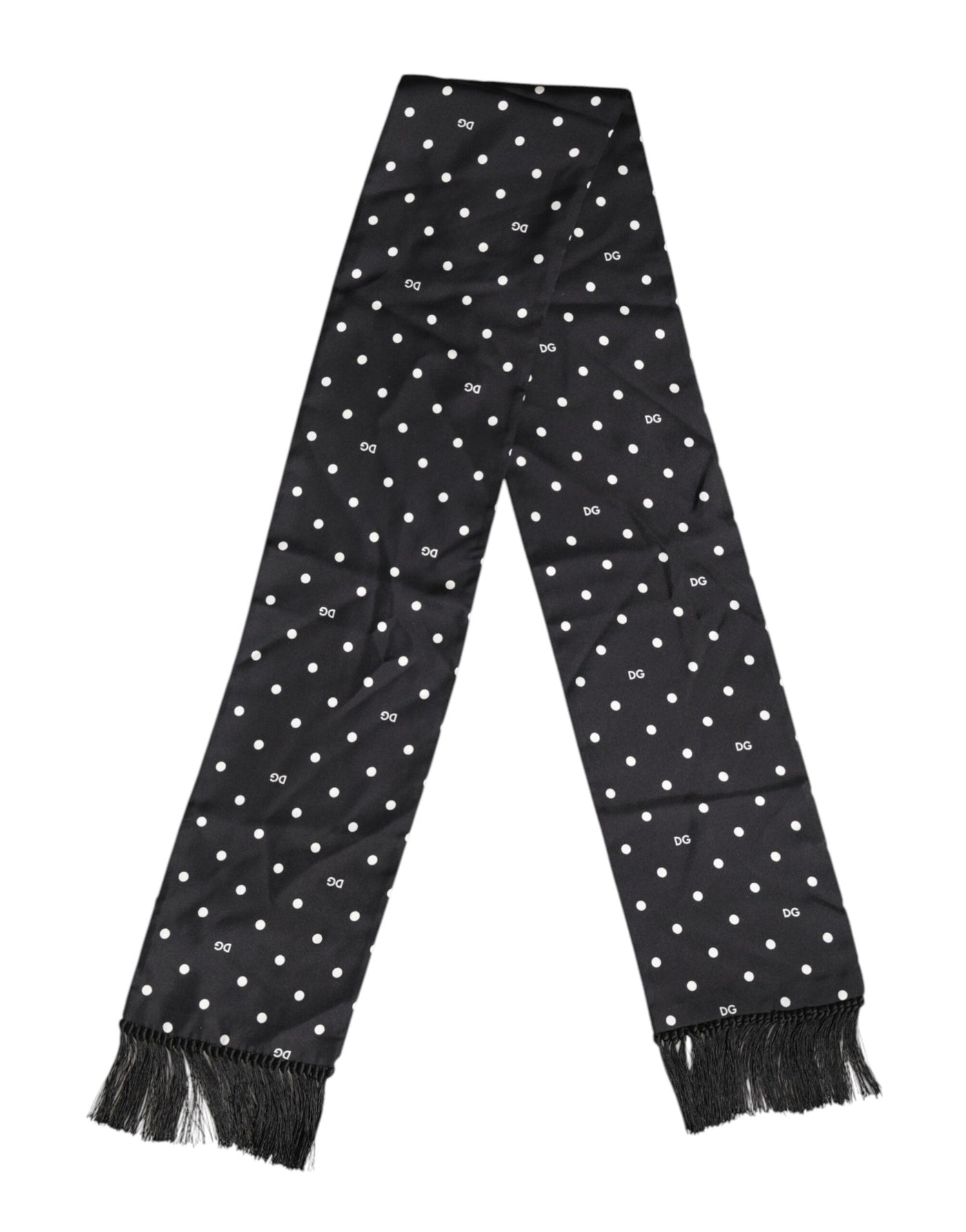 Dolce & Gabbana Schwarzer weißer Polka Dot Fransen Foulard Schal