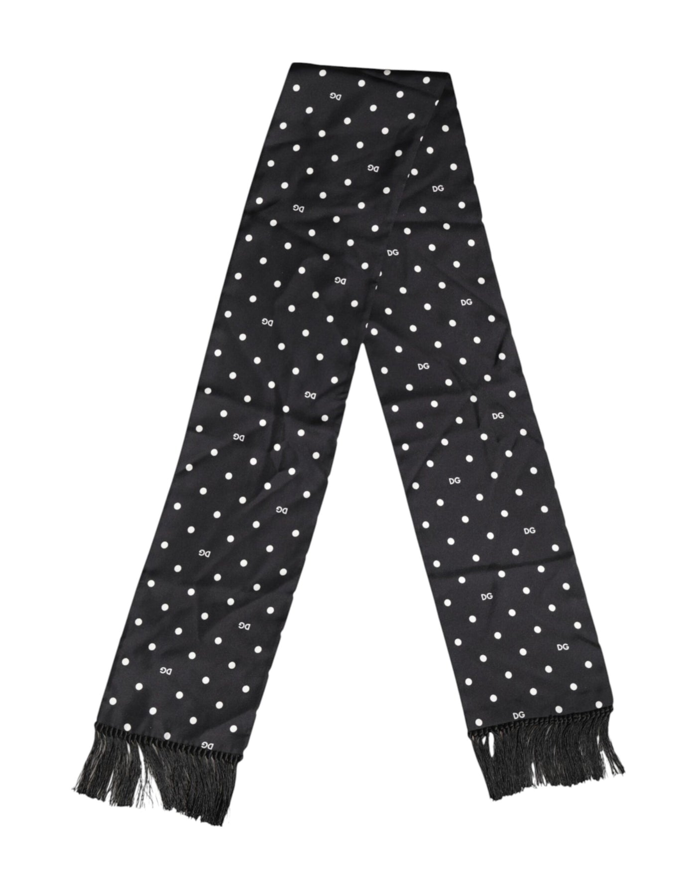 Dolce & Gabbana Schwarzer weißer Polka Dot Fransen Foulard Schal