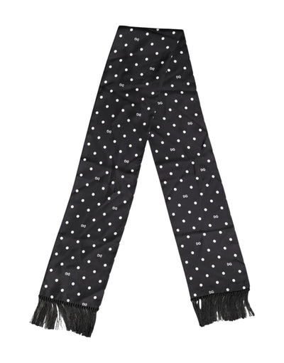 Dolce & Gabbana Schwarzer weißer Polka Dot Fransen Foulard Schal