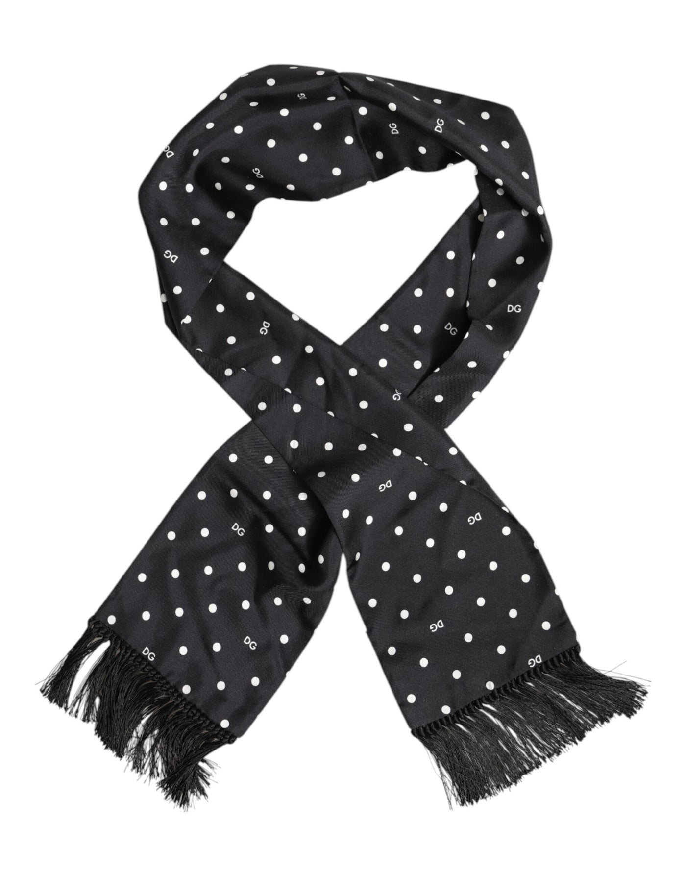 Dolce & Gabbana Schwarzer weißer Polka Dot Fransen Foulard Schal