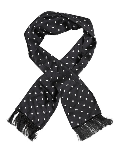 Dolce & Gabbana Schwarzer weißer Polka Dot Fransen Foulard Schal