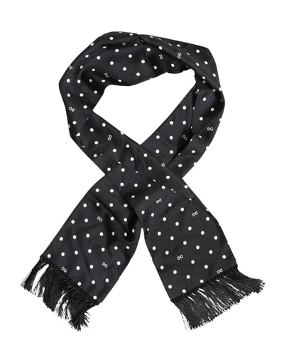 Dolce & Gabbana Schwarzer weißer Polka Dot Fransen Foulard Schal