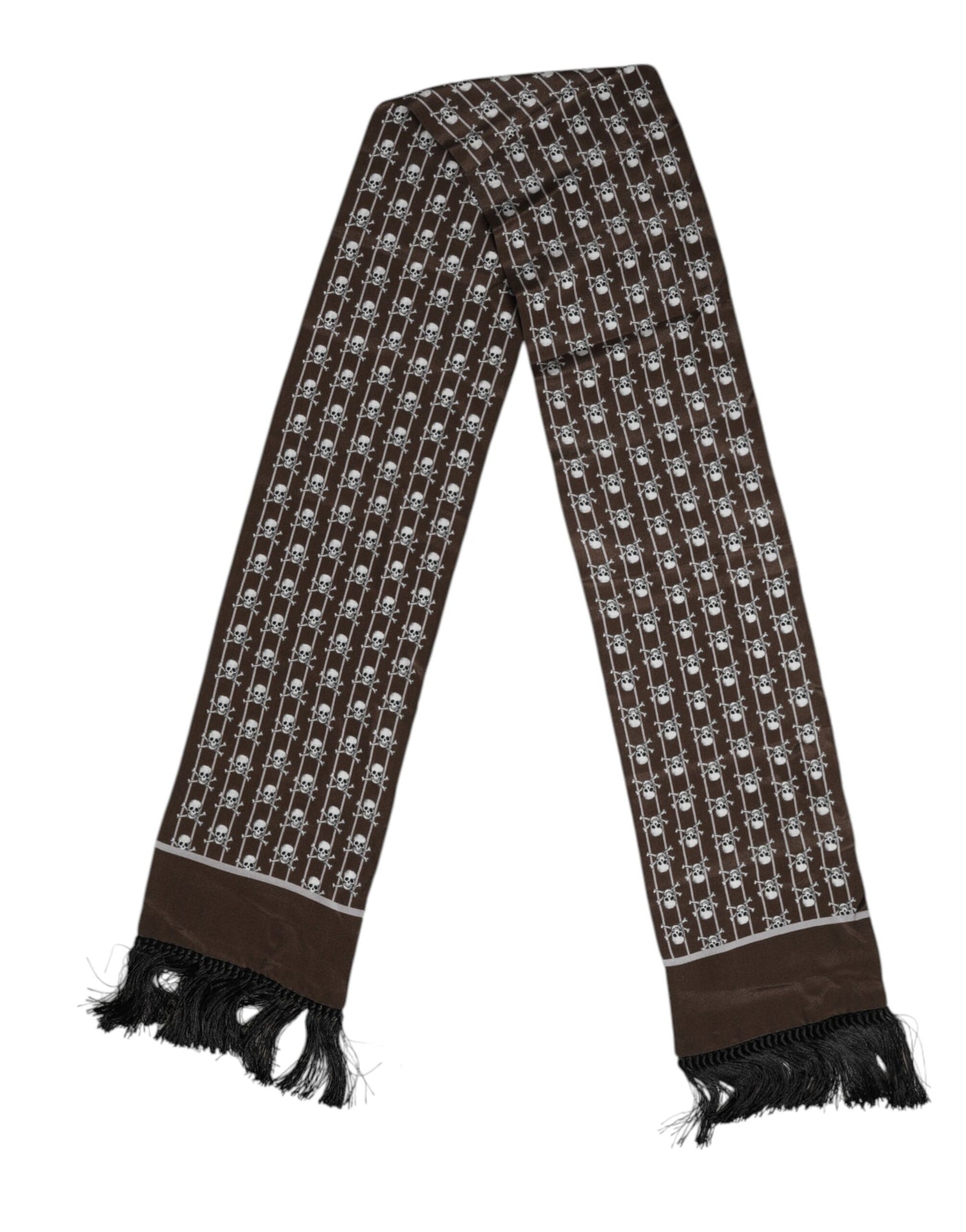 Dolce & Gabbana Brauner Skulls Print Fransen Herren Foulardschal