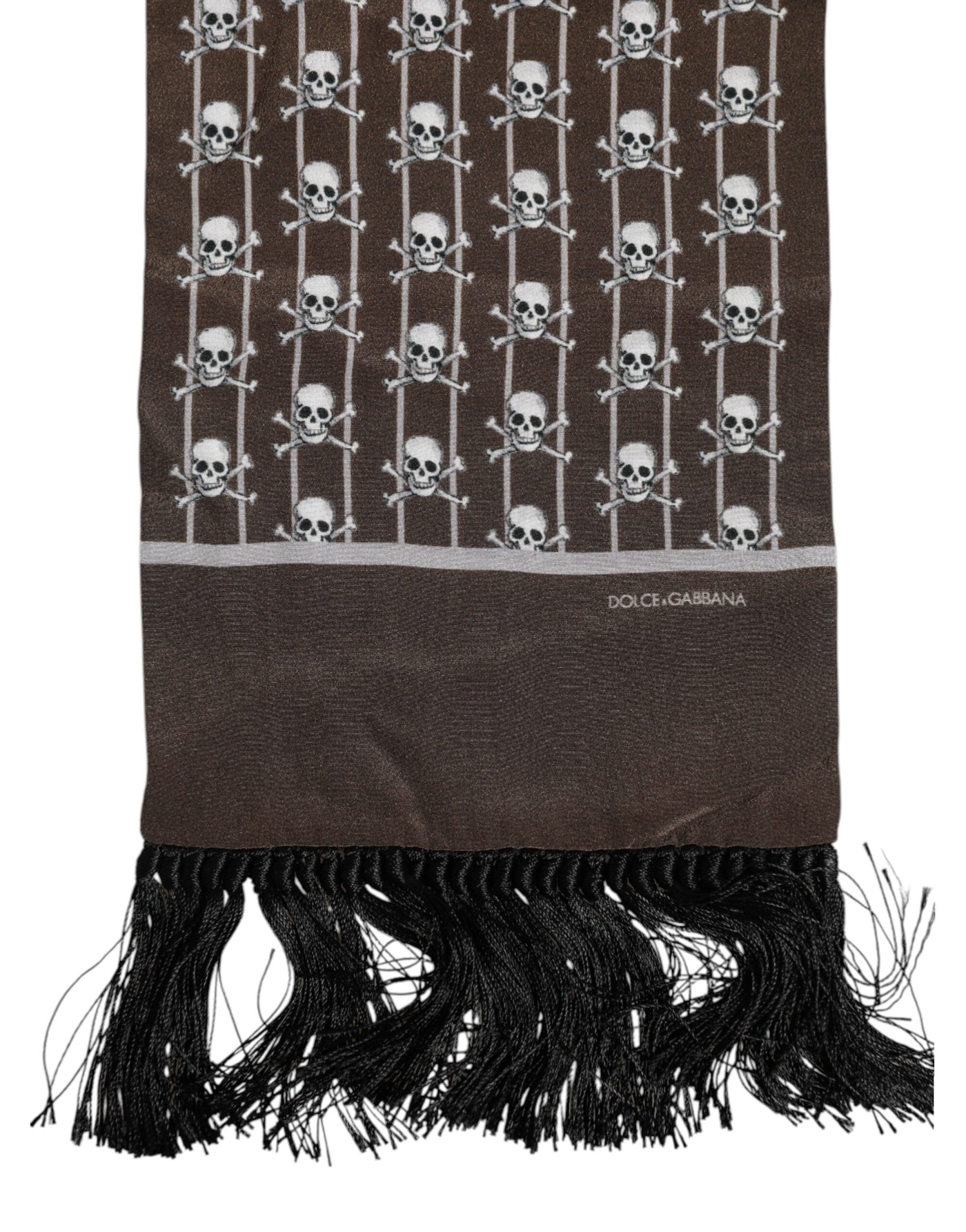 Dolce & Gabbana Brauner Skulls Print Fransen Herren Foulardschal