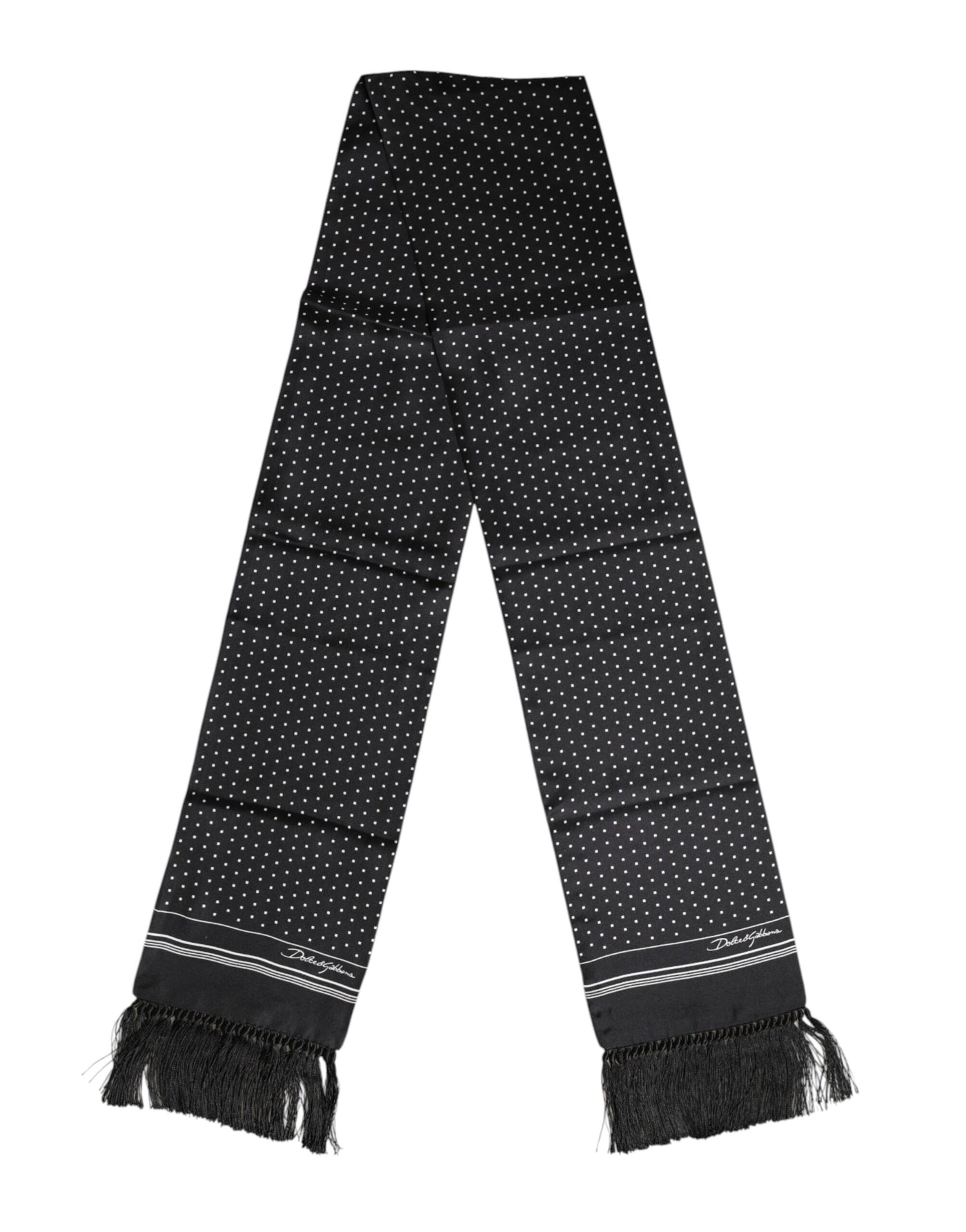 Dolce & Gabbana Schwarzer weißer Polka Dot Fransen Foulard Schal