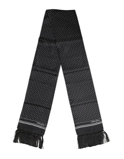 Dolce & Gabbana Schwarzer weißer Polka Dot Fransen Foulard Schal