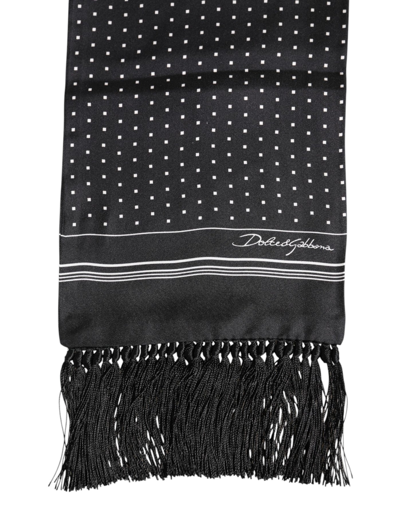 Dolce & Gabbana Schwarzer weißer Polka Dot Fransen Foulard Schal