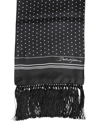 Dolce & Gabbana Schwarzer weißer Polka Dot Fransen Foulard Schal