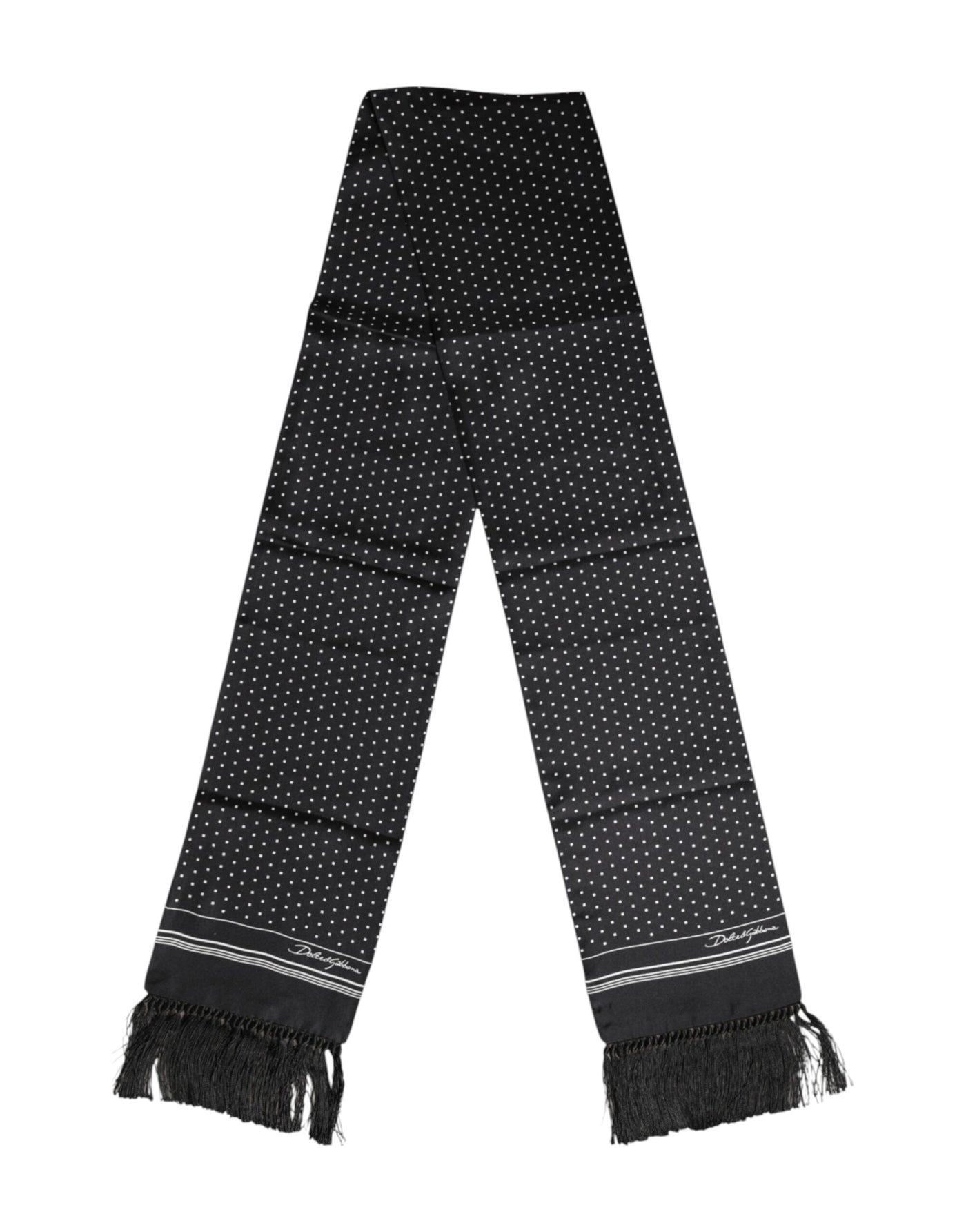 Dolce & Gabbana Schwarzer weißer Polka Dot Fransen Foulard Schal