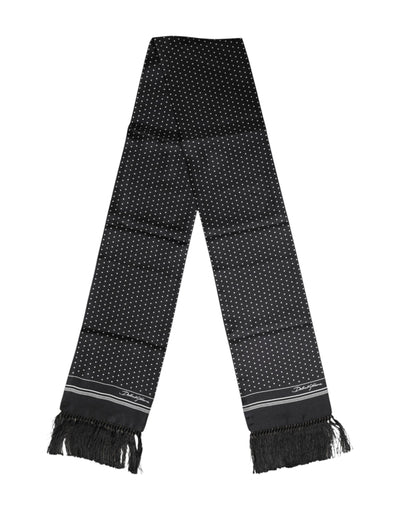 Dolce & Gabbana Schwarzer weißer Polka Dot Fransen Foulard Schal