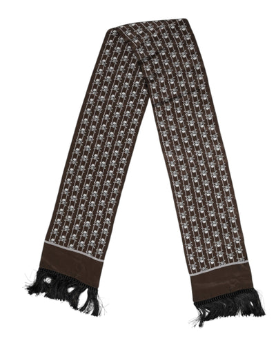 Dolce & Gabbana Brauner Skulls Print Fransen Foulard-Schal