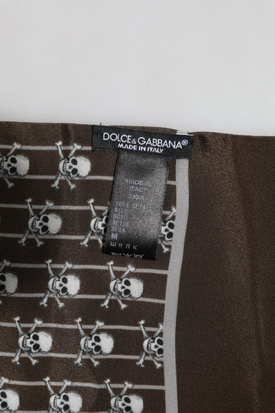 Dolce & Gabbana Brauner Skulls Print Fransen Foulard-Schal