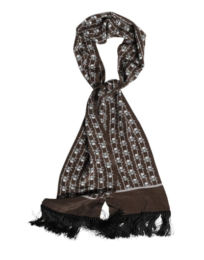 Dolce & Gabbana Brauner Skulls Print Fransen Foulard-Schal