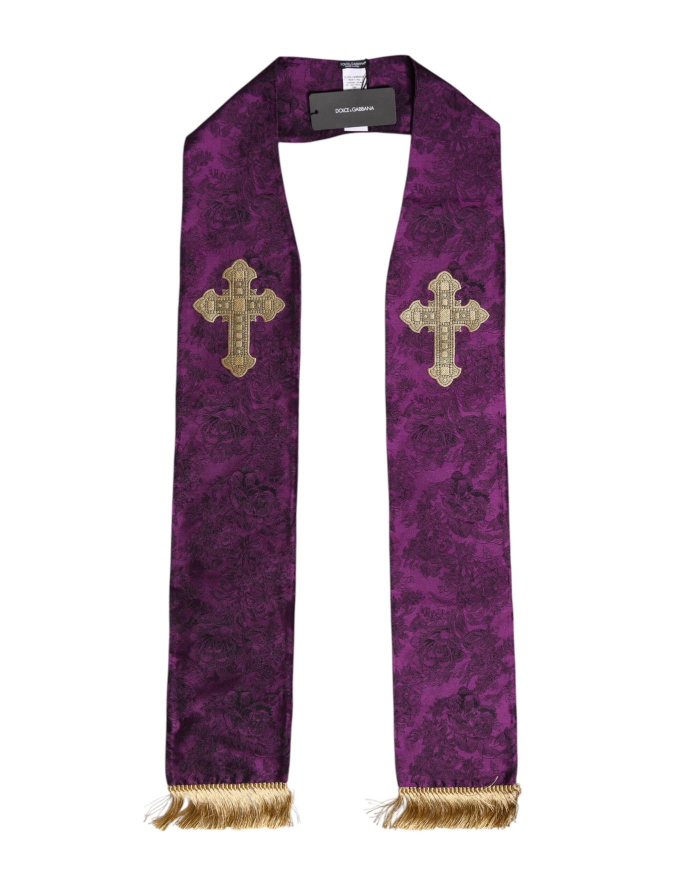 Dolce & Gabbana Lila Seide Fransen Kreuz Männer Foulard Schal