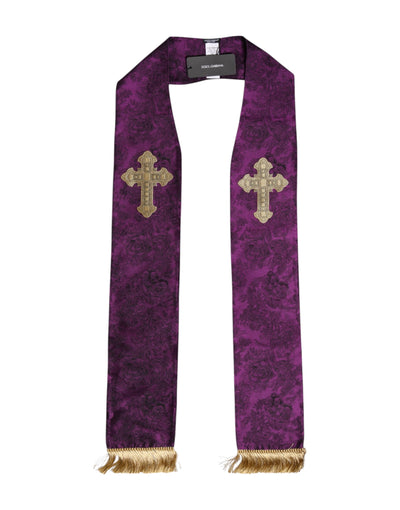 Dolce & Gabbana Lila Seide Fransen Kreuz Männer Foulard Schal