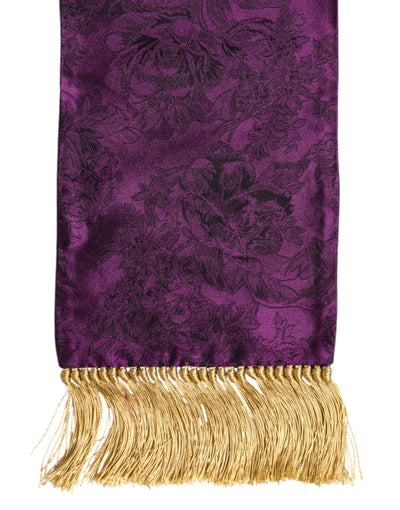 Dolce & Gabbana Lila Seide Fransen Kreuz Männer Foulard Schal