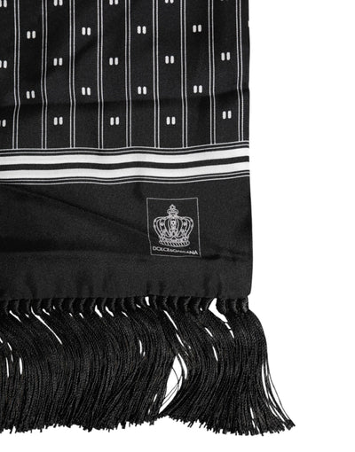Dolce & Gabbana Schwarz Seide gedruckt Fransen Männer Foulard Schal