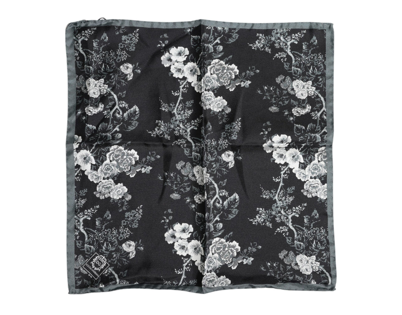 Dolce & Gabbana Schwarzer geblümter quadratischer Seidenfoulardschal