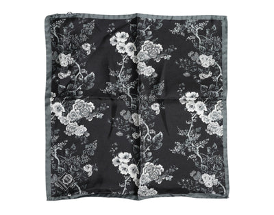 Dolce & Gabbana Schwarzer geblümter quadratischer Seidenfoulardschal