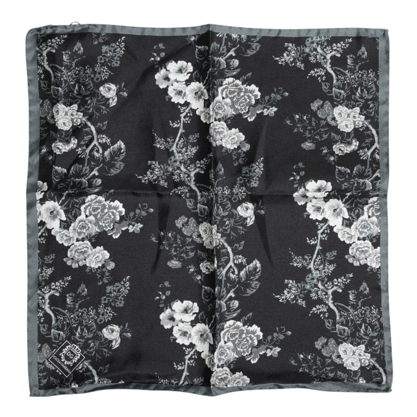 Dolce & Gabbana Schwarzer geblümter quadratischer Seidenfoulardschal