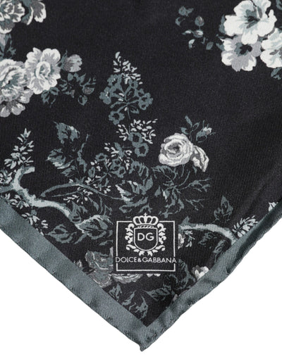 Dolce & Gabbana Schwarzer geblümter quadratischer Seidenfoulardschal