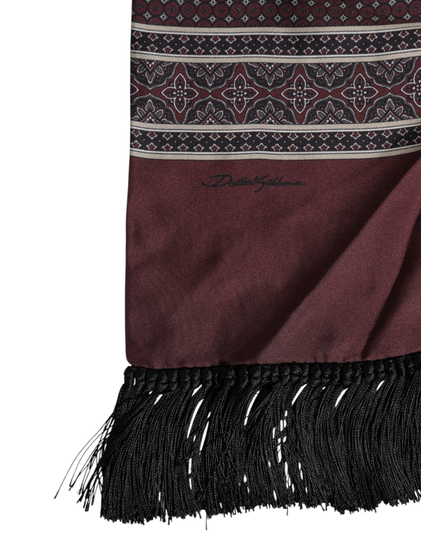 Dolce & Gabbana Kastanienbrauner gepunkteter Seiden-Fransen-Foulardschal