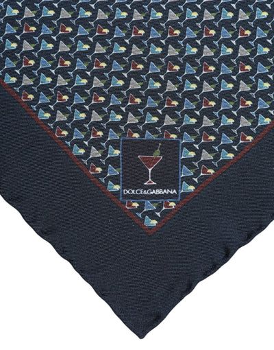 Dolce & Gabbana Quadratischer Foulardschal aus blauer Cocktailseide