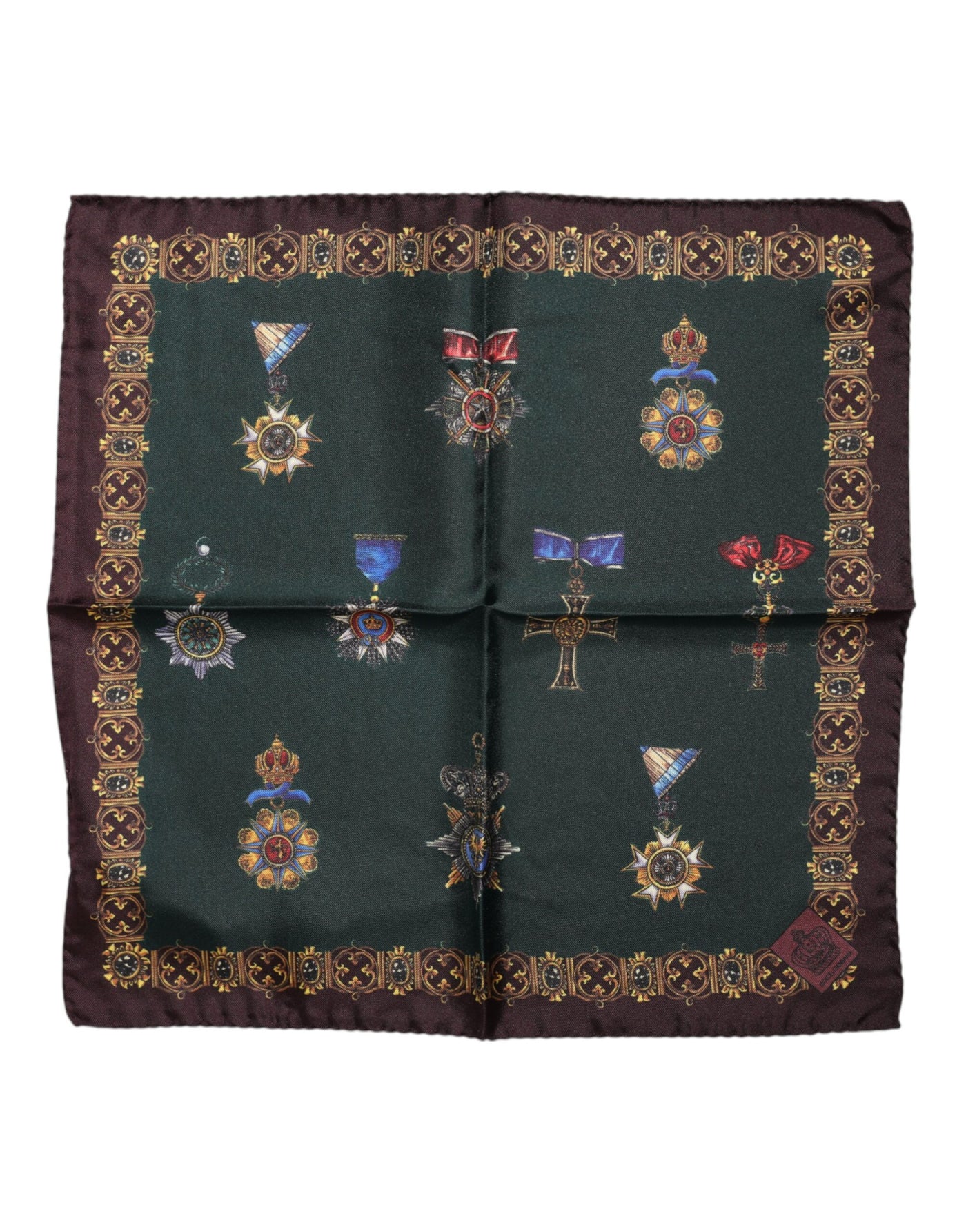 Dolce & Gabbana Grüne Medaillen Seide Quadratischer Foulardschal